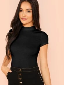 SHEIN Essnce Form-Fitting Ribbed Mock Neck Top