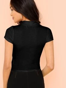 SHEIN Essnce Form-Fitting Ribbed Mock Neck Top