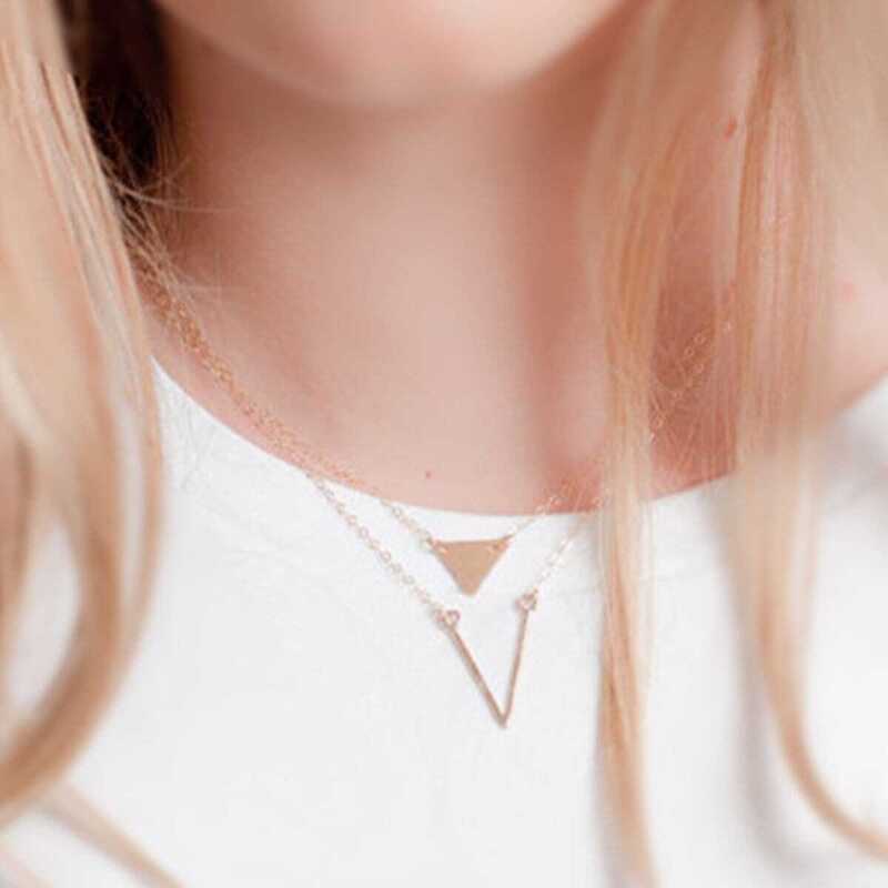 

Triangle Pendant Layered Chain Necklace, Gold