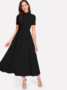 Mock Neck Fit & Flare Dress