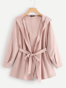 Waist Belted Solid Hoodie Coat