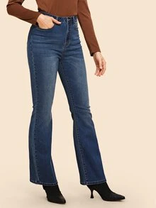 SHEIN Bleach Wash Jeans - Navy Blue - View 3
