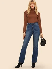 SHEIN Bleach Wash Jeans - Navy Blue - View 4