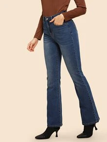 SHEIN Bleach Wash Jeans - Navy Blue - View 1