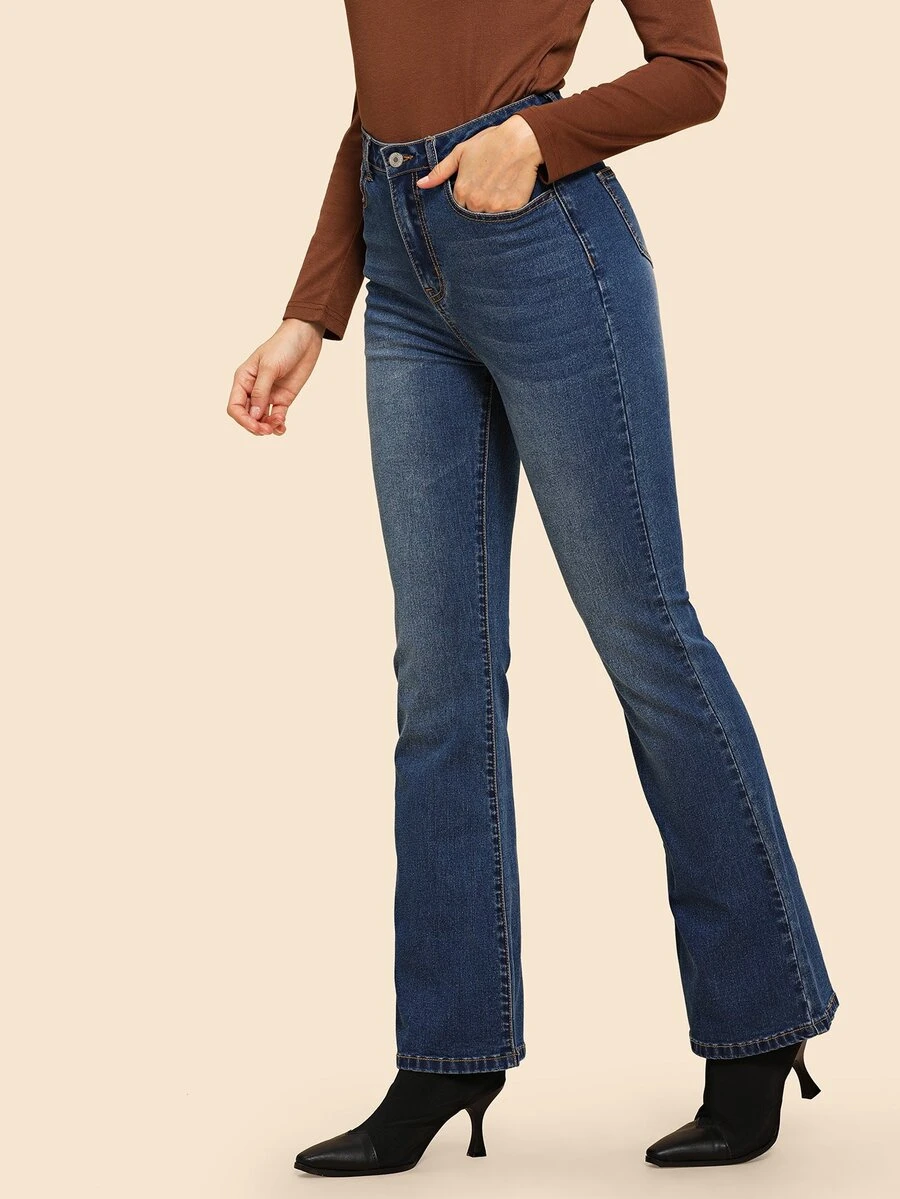 SHEIN Bleach Wash Jeans - Navy Blue - View 1