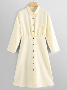 Pocket Patched Buttoned Shirt Dress