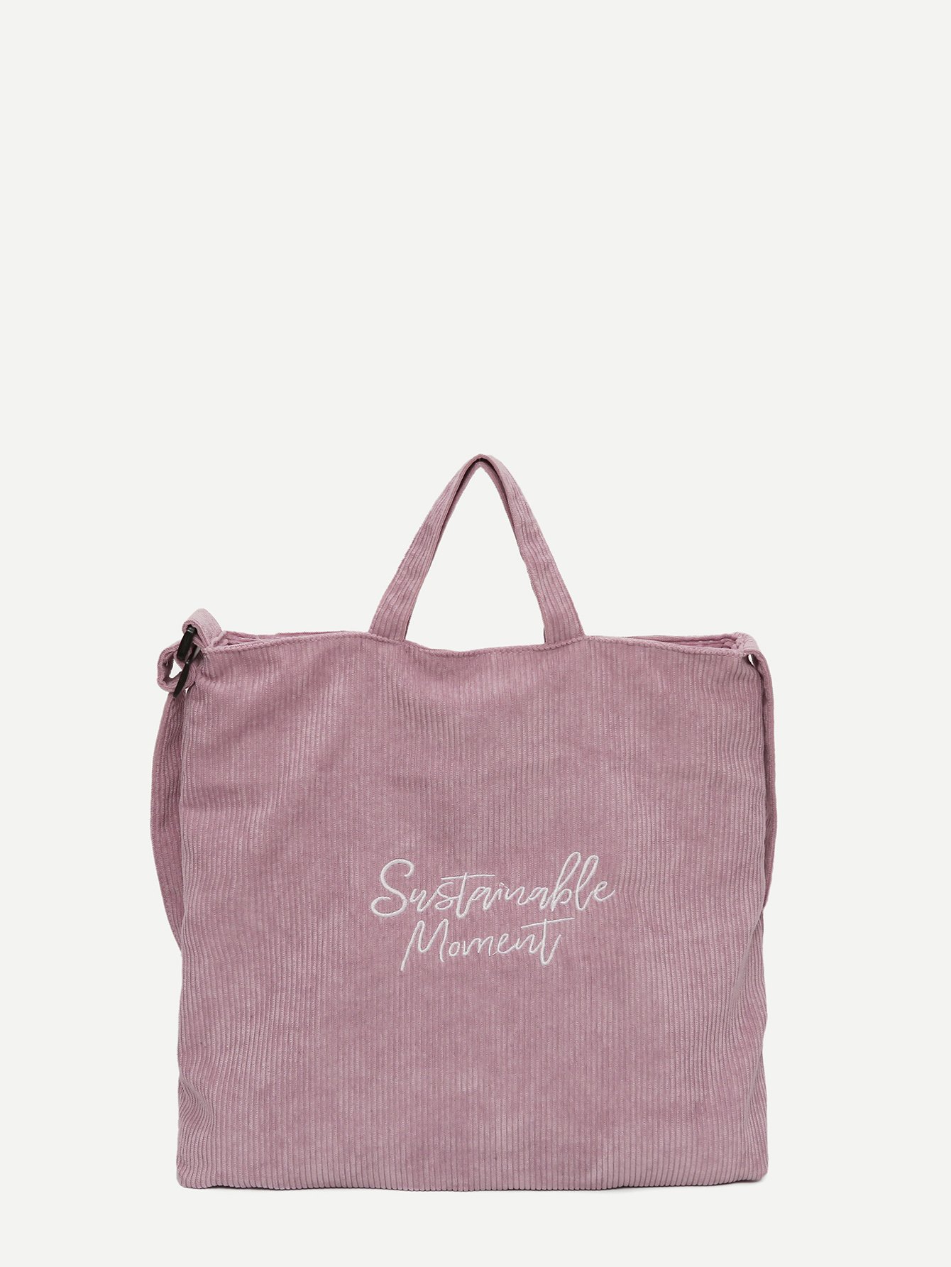 Slogan Embroidered Corduroy Shopper Bag