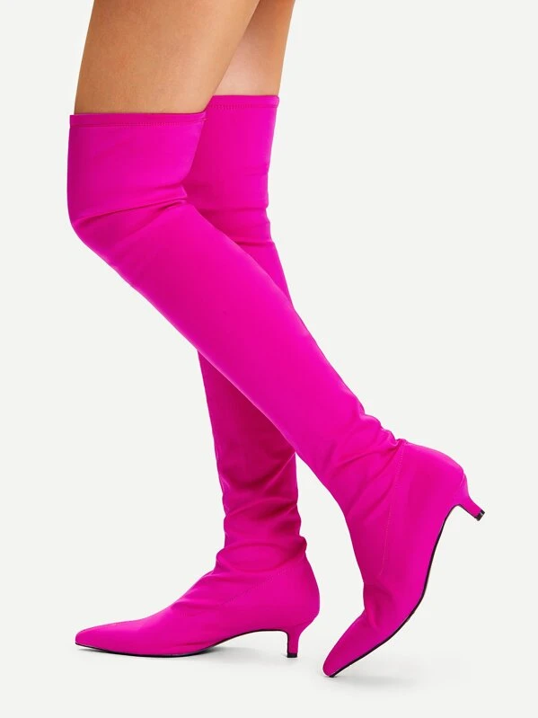 neon pink thigh high boots