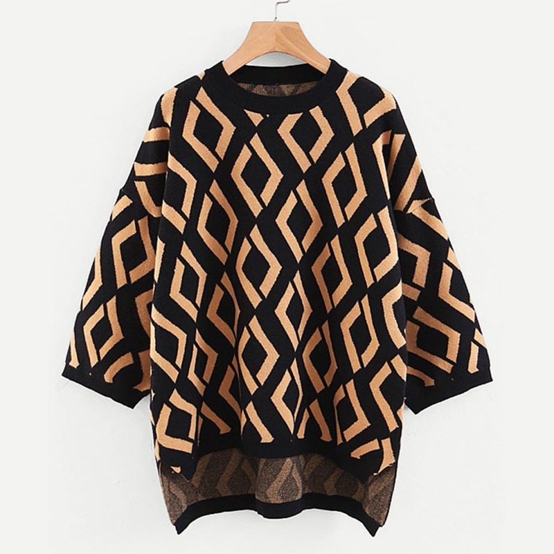

Geo Pattern Dip Hem Jumper, Multicolor