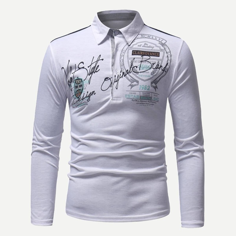 

Guys Letter Print Polo Shirt, White