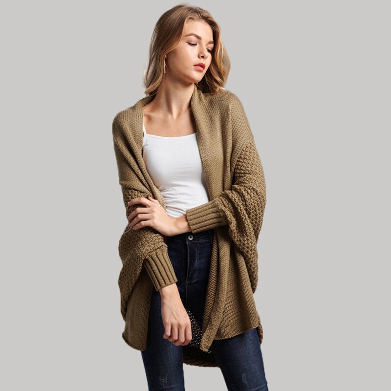 

Solid Batwing Sleeve Cardigan, Brown
