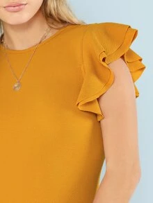 SHEIN 分層荷葉細節質感紋理緊身衣 - 芥末黃 - 查看 4