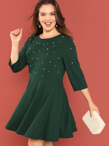 Plus Pearl Beading Fit & Flare Dress