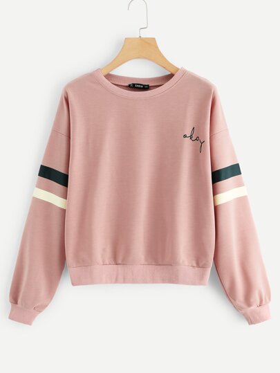 Drop Shoulder Varsity Striped Sleeve Pullover pictures