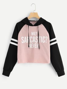 Varsity Striped Raglan Sleeve Raw Cut Hoodie