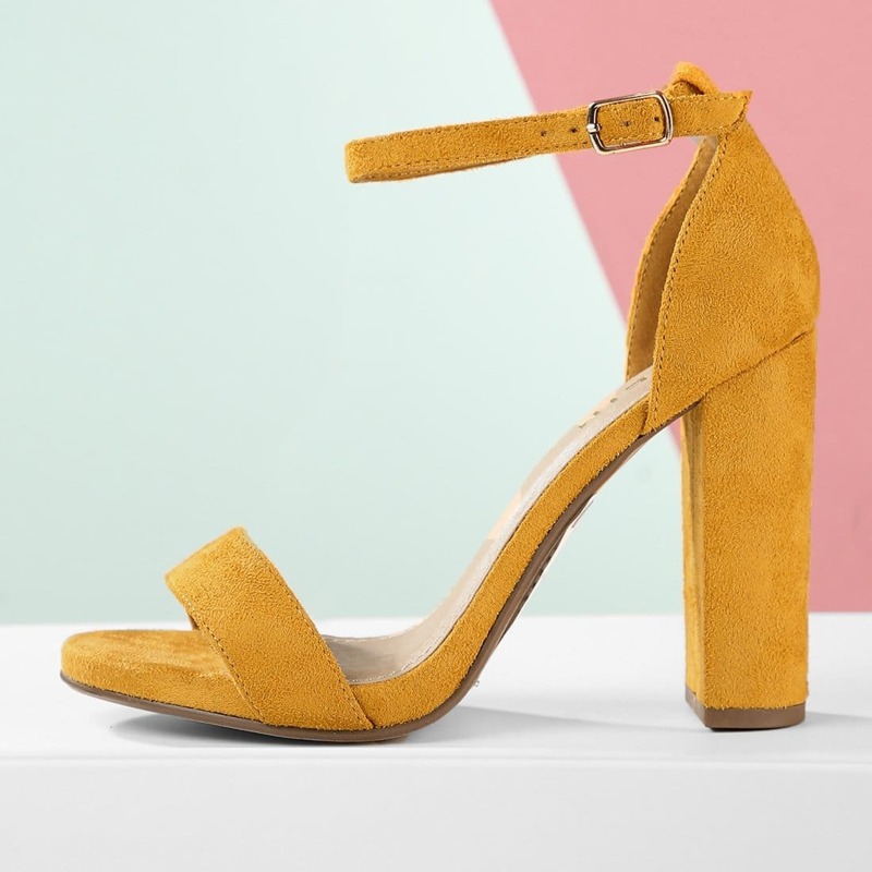 

Ankle Strap Chunky High Heel Open Toe Sandals, Yellow