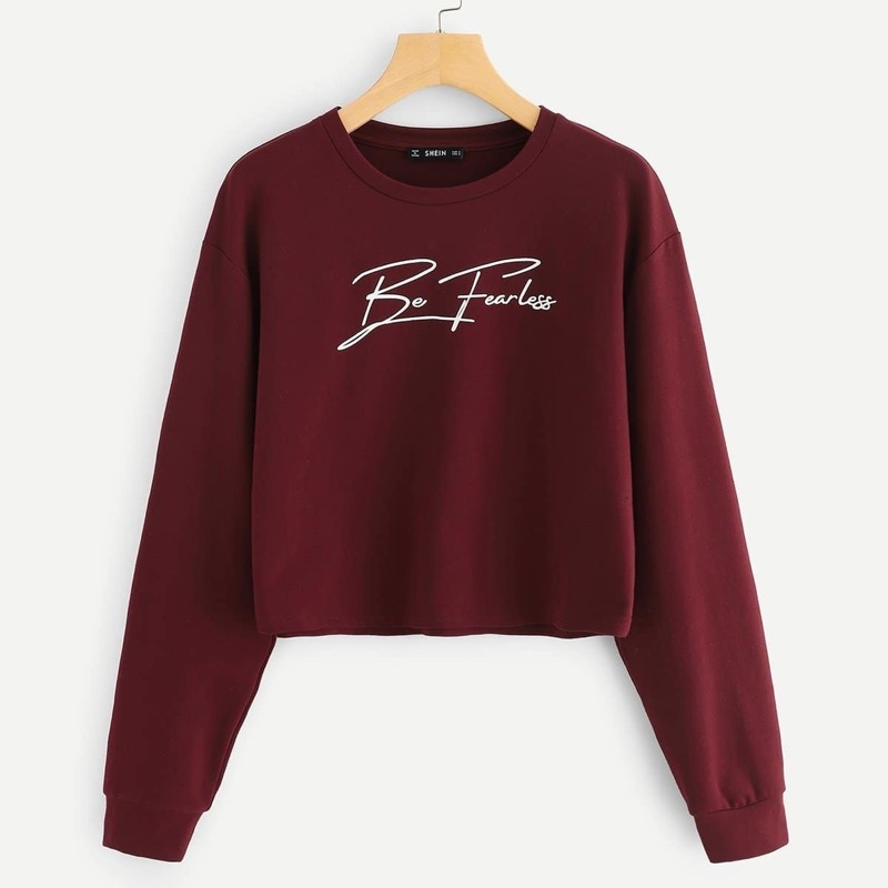 

Be Fearless Print Crop Sweatshirt, Burgundy