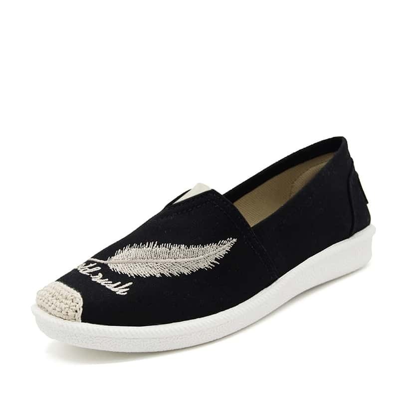 

Feather Embroidery Slip On Sneakers, Black