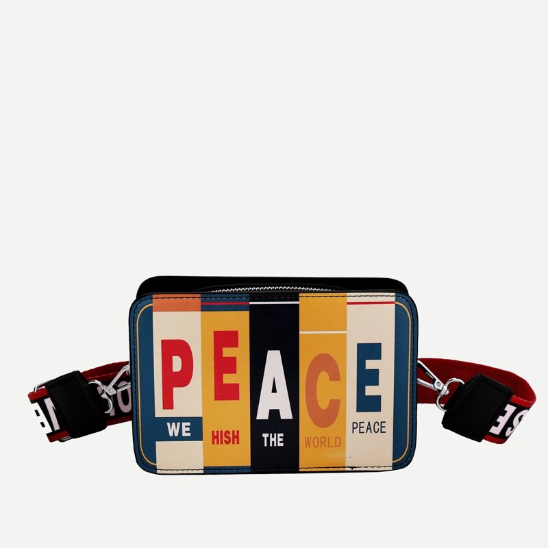 

Letter Print Camera Bag, Multicolor