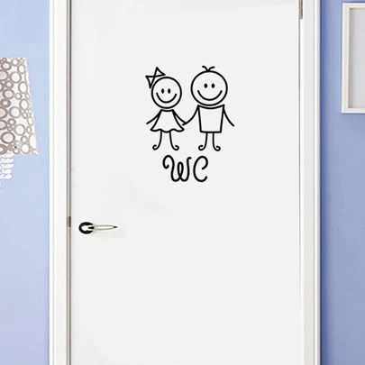 Adesivo de Porta com Gráfico Cartoon, Adesivo de Sinal de Banheiro PVC Preto para Decoração Doméstica, Adesivos, Decalque de Parede, Decalque de Vinil para Decorações Domésticas, Itens de Decoração de Primavera Refresquem Sua Casa, Adesivos de Decoração de Festa, Presentes de Aniversário e Formatura