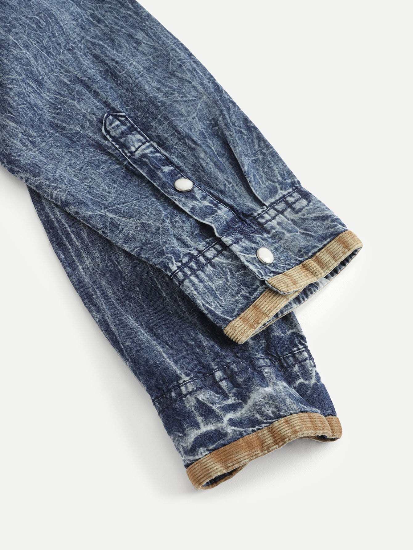 men star print denim shirt