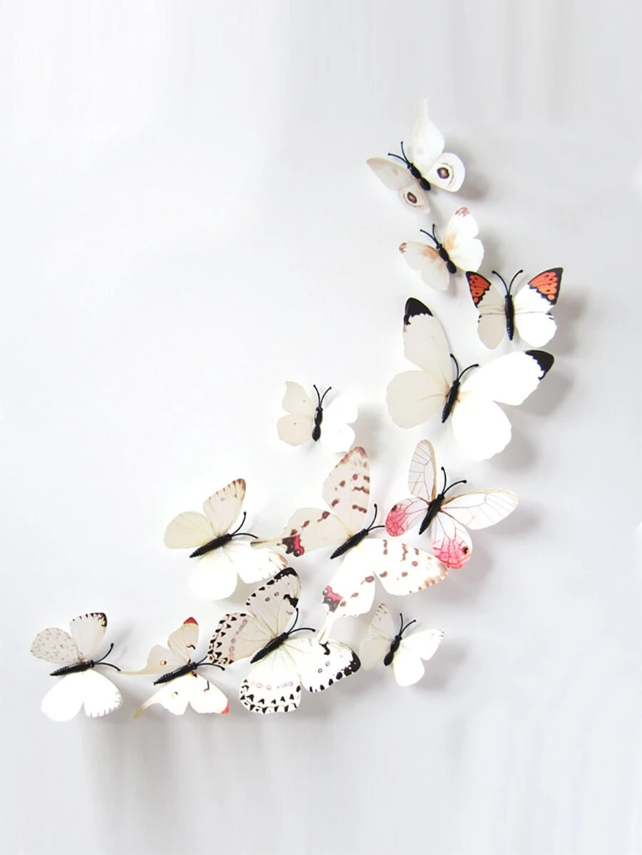 12pcs 3D Butterfly PVC Wall Art,Waterproof Removable Butterfly Sticker For Home Decoration - White - View 1