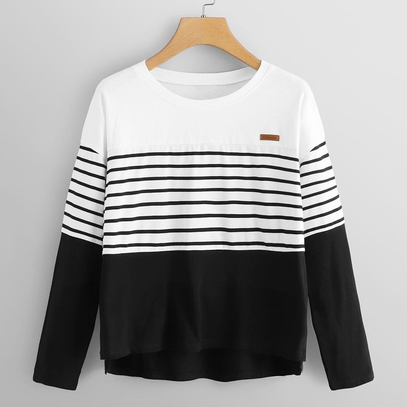 

Color Block Patch Detail Tee, Black and white