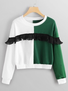 Cut And Sew Ruffle Trim Sweatshirt