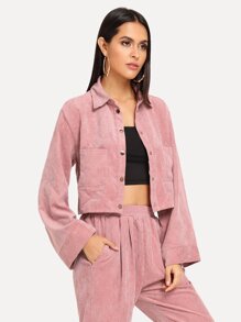 Button & Pocket Front Corduroy Coat