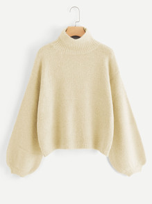 Lantern Sleeve Drop Shoulder Fuzzy Jumper