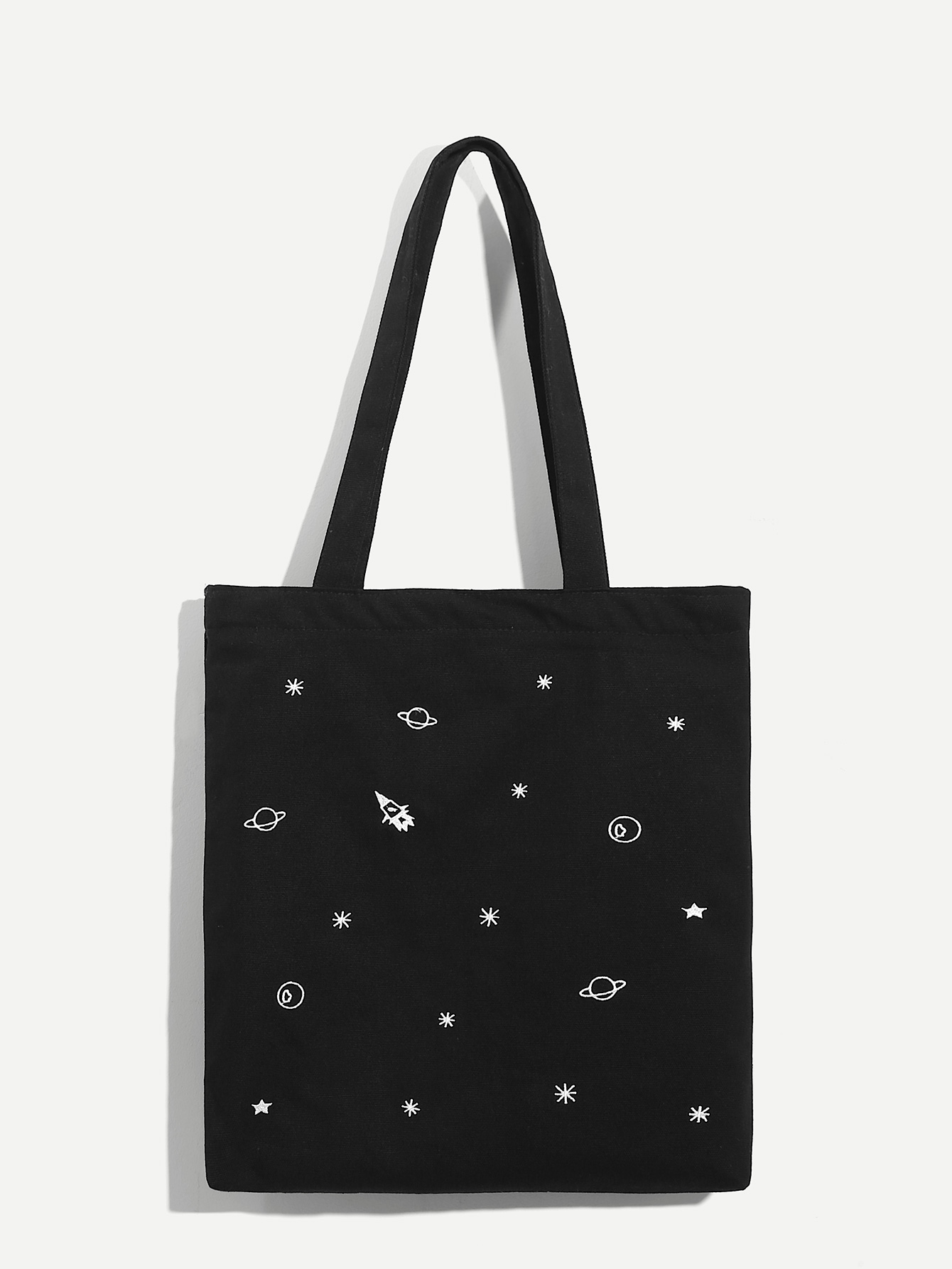 Galaxy Embroidery Canvas Tote Bag