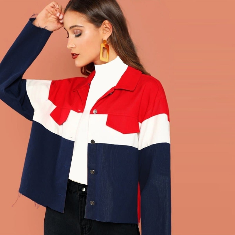

Color Block Raw Hem Jacket, Multicolor