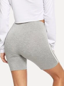 SHEIN EZwear Striped Heathered Knit Cycling Shorts - Light Grey - View 2