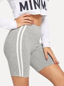 SHEIN EZwear Striped Heathered Knit Cycling Shorts - Light Grey - View 3