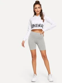 SHEIN EZwear Striped Heathered Knit Cycling Shorts - Light Grey - View 4