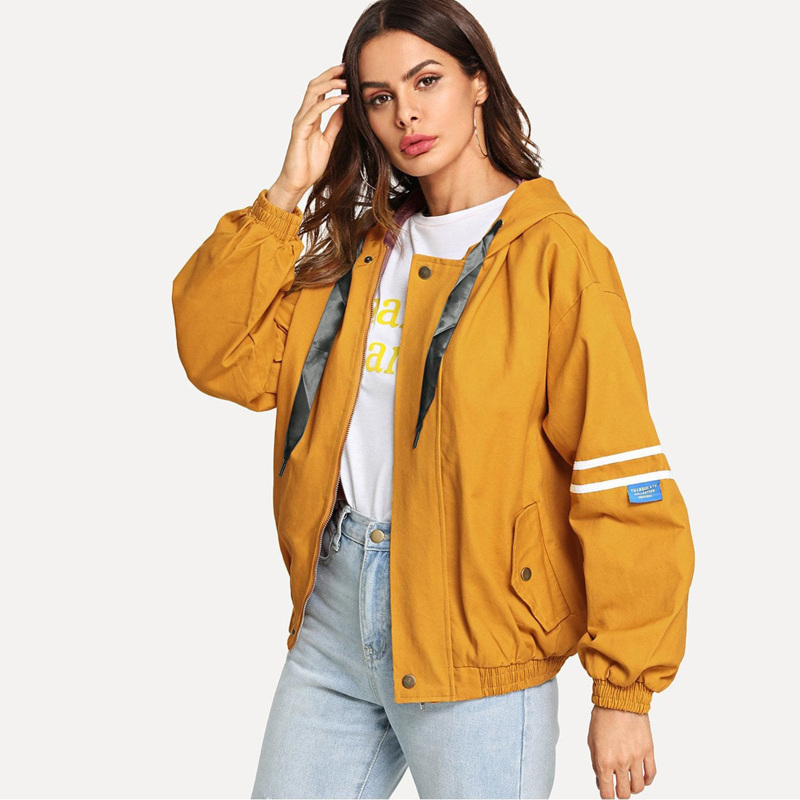 

Stripe Contrast Hooded Jacket, Yellow