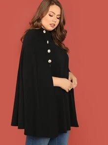 SHEIN Abrigo tipo capa con botones - Negro - Ver 3