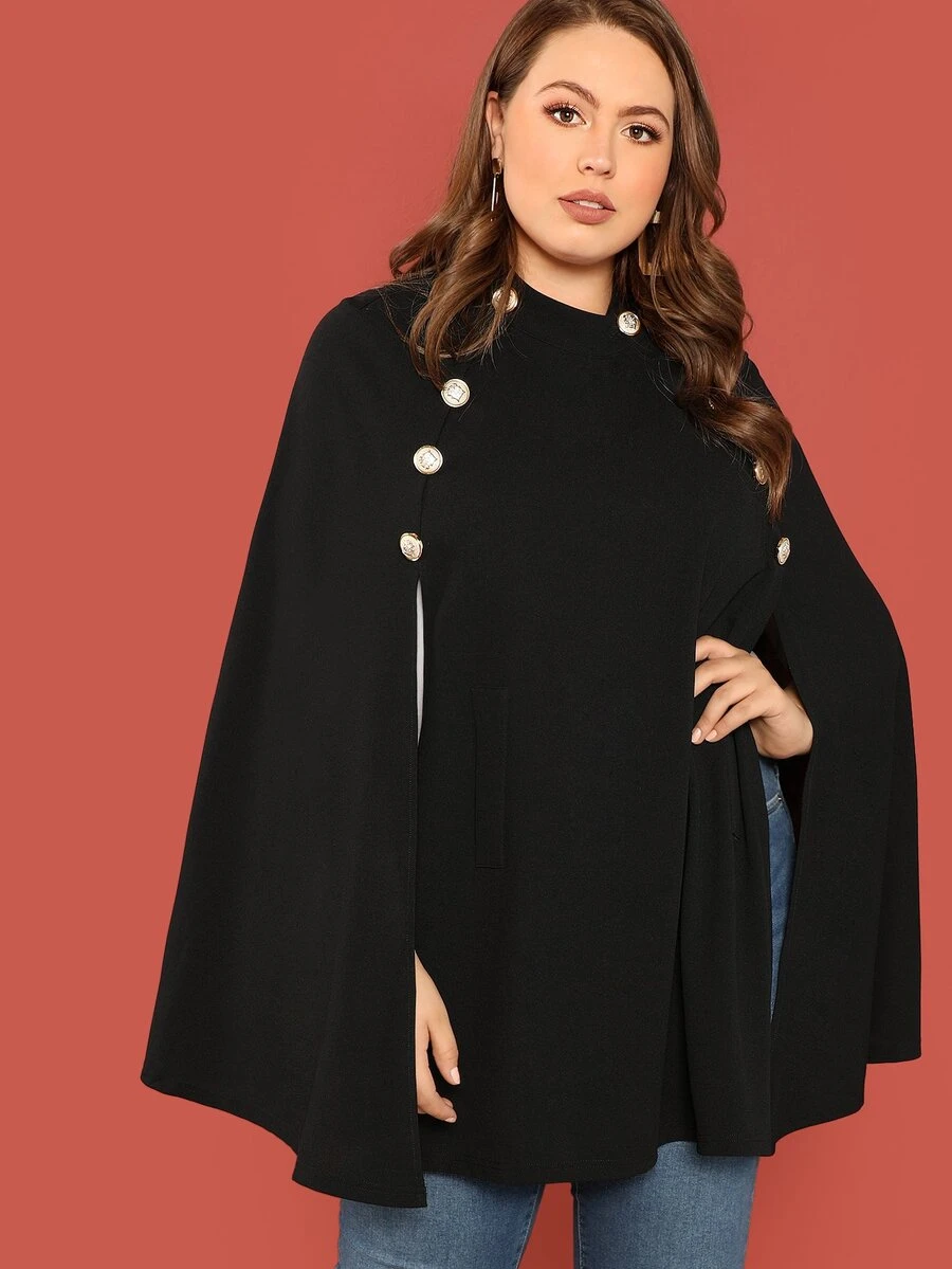 SHEIN Abrigo tipo capa con botones - Negro - Ver 1