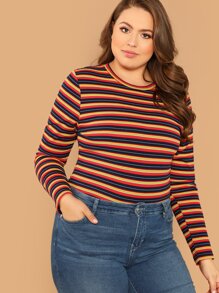 Plus Rib Knit Striped T-shirt