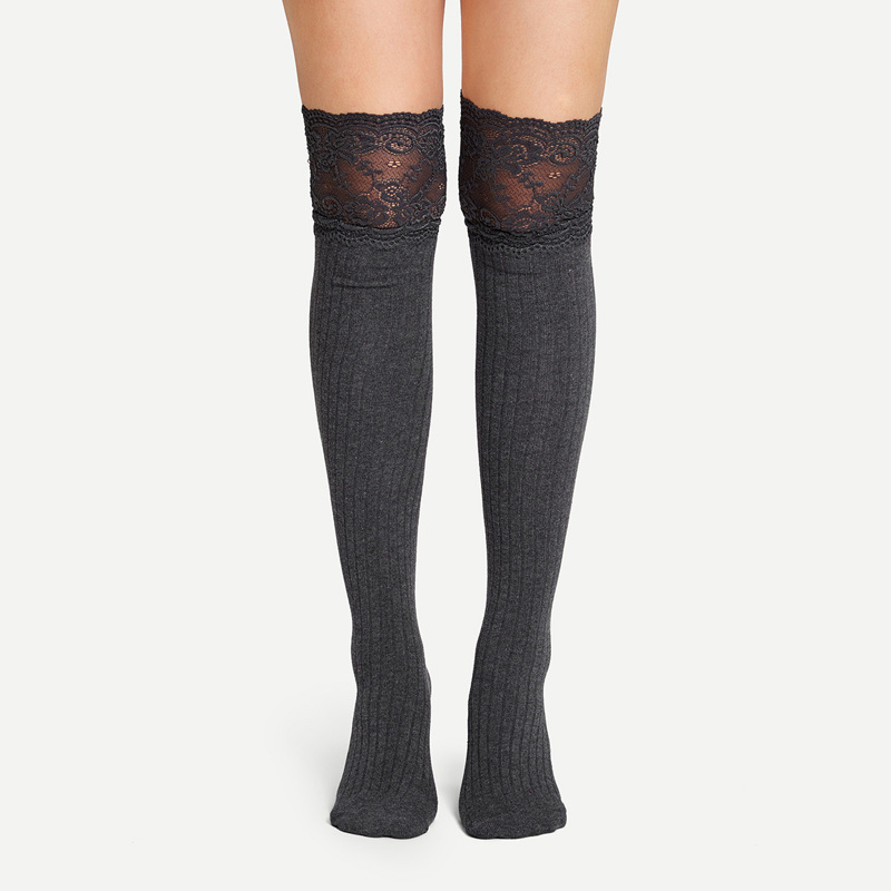 

Over The Knee Lace Hem Socks, Grey