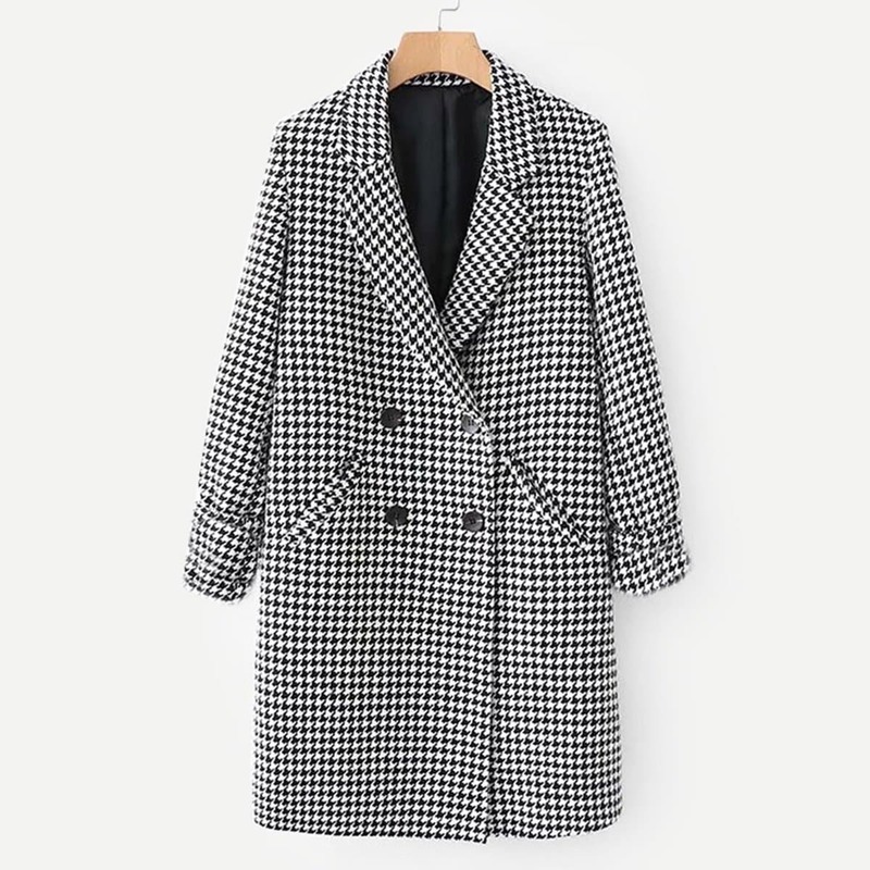 

Double Breasted Houndstooth Coat, Black and white