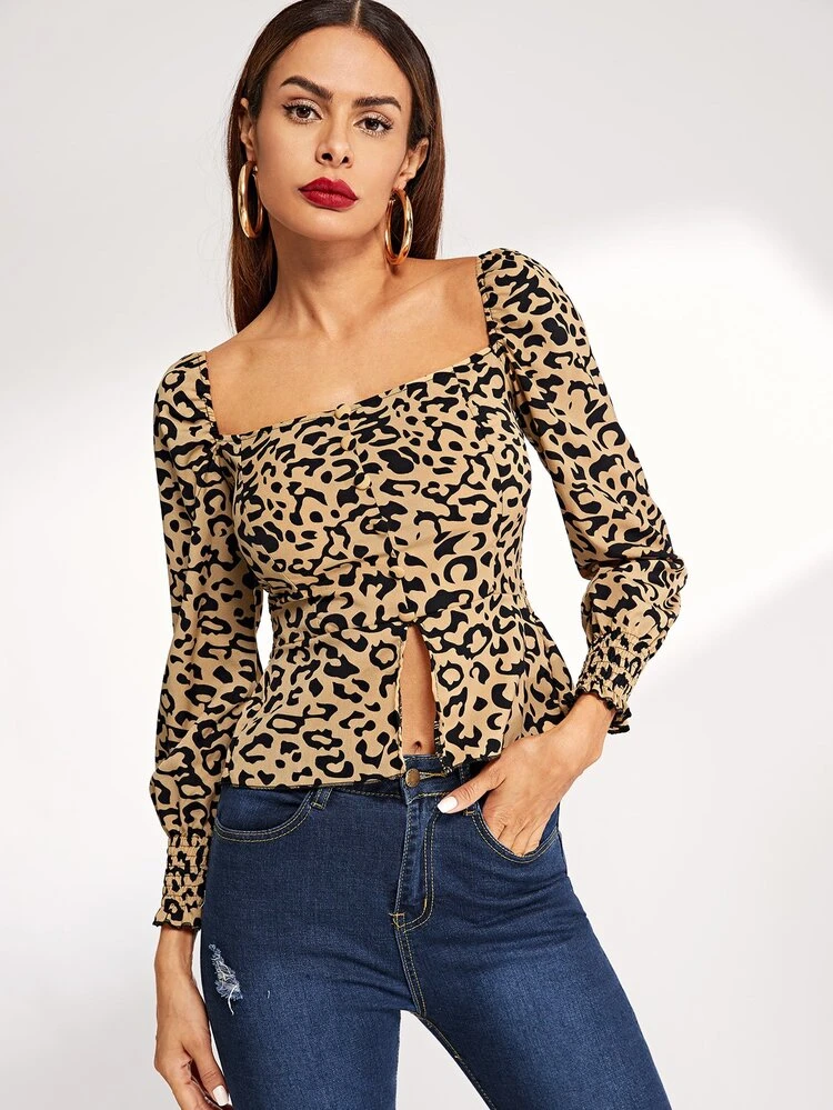 leopard peplum blouse