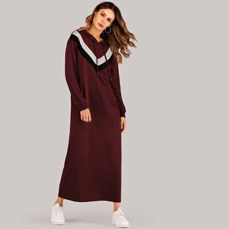 

Cut & Sew Maxi Hooded Sweatshirt Dress, Burgundy