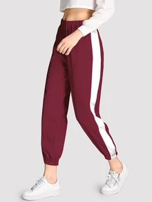 Pantalones con cinta lateral en contraste - Burdeos - Ver 3