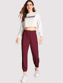 Pantalones con cinta lateral en contraste - Burdeos - Ver 4