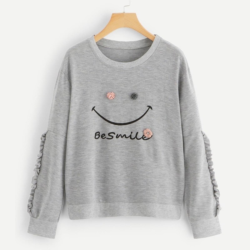 

Frill Letter Print Sweatshirt, Grey