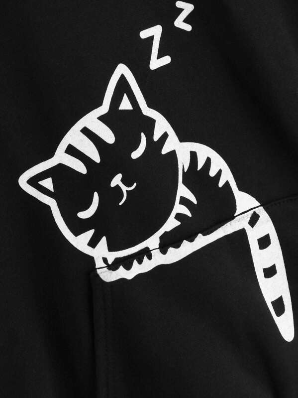 Pull A Capuche Avec Imprime Chat Et Poche Kangourou Mode En Ligne Shein France