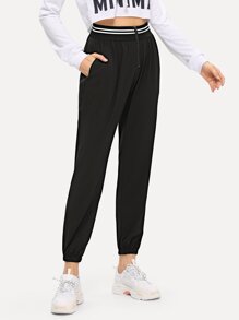 Striped Waist Zipper Pants