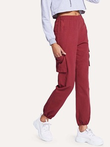 Snap Button Pocket patched Pants