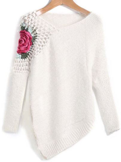 Apricot Round Neck Fl Crochet Loose Sweater Shein Choose My Size